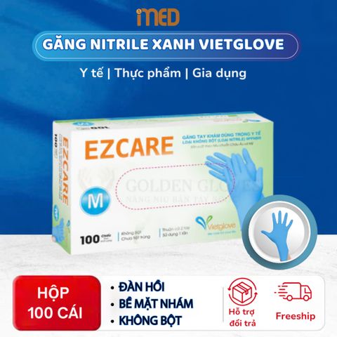 Găng Tay Nitrile VietGlove Không Bột Màu Xanh (100 Chiếc)