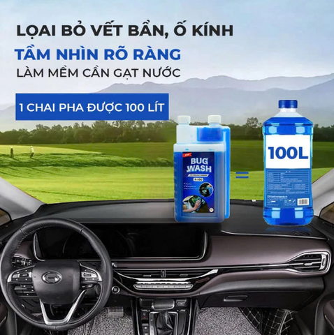 Nước Pha Rửa Kính Ô TÔ BUG WASH Dung Tích 1Lít Đậm Đặc Tỉ Lệ 1:100 Pha Được 100 lít Nước Rửa Kính