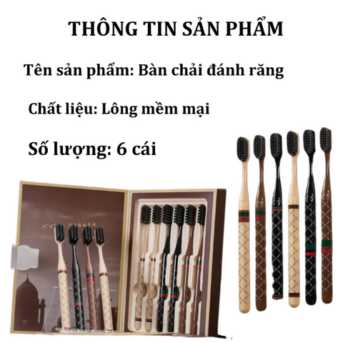 Combo Bộ 6 Bàn Chải Đánh Răng Lông Mềm Mại Họa Tiết Cao Cấp Sang Trọng, Bảo Vệ Răng Miệng