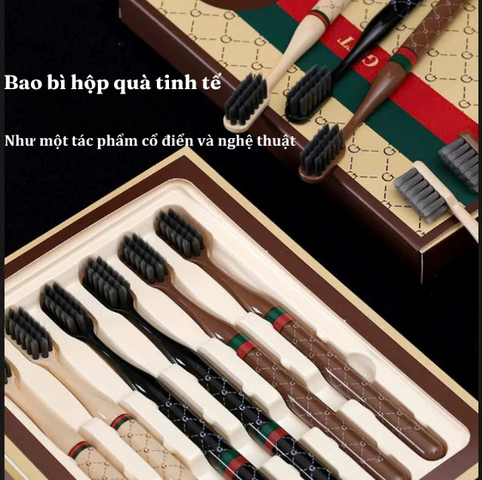Combo Bộ 6 Bàn Chải Đánh Răng Lông Mềm Mại Họa Tiết Cao Cấp Sang Trọng, Bảo Vệ Răng Miệng