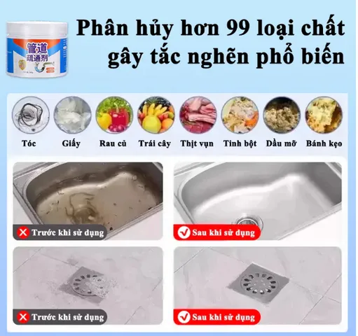 Bột Thông Tắc Cống - Bột Thông Cống Cực Mạnh , Thông Tắc Bồn Cầu, Bồn Rửa Bát, Đường Ống Nhanh Chóng, Hiệu Quả