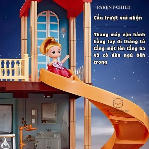 Đồ chơi lắp ráp ngôi nhà búp bê 2 tầng 89 chi tiết có đèn mô hình nhà búp bê cao cấp cho bé gái