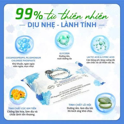 Khăn ướt vệ sinh vùng kín Femfresh 0% Nhạy Cảm - 25 Tờ