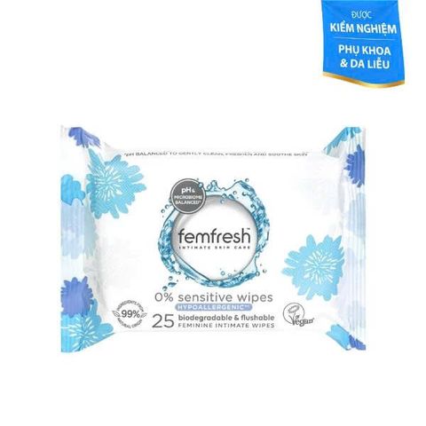 Khăn ướt vệ sinh vùng kín Femfresh 0% Nhạy Cảm - 25 Tờ