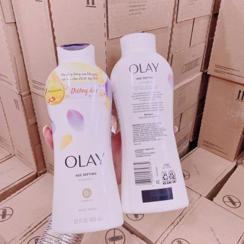 Sữa Tắm Olay Age Defying 650ml - Chăm Sóc Da Lão Hóa Với Vitamin E & B3 Complex, Dưỡng Ẩm Săn Chắc Da