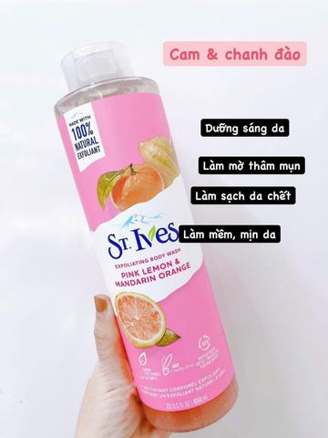 Sữa Tắm St.Ives Chanh Đào 650ml - Dưỡng Ẩm, Làm Sáng Da, Tươi Mát, Sản Phẩm Mới, Dành Cho Da Khỏe Mạnh