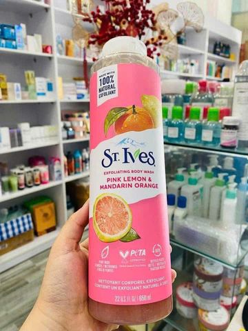 Sữa Tắm St.Ives Chanh Đào 650ml - Dưỡng Ẩm, Làm Sáng Da, Tươi Mát, Sản Phẩm Mới, Dành Cho Da Khỏe Mạnh