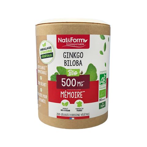 Bổ Não Ginkgo Biloba Hữu Cơ Nat&Form 500mg - Tăng Cường Tập Trung, Giảm Stress - 200 Viên Thực Phẩm Chức Năng