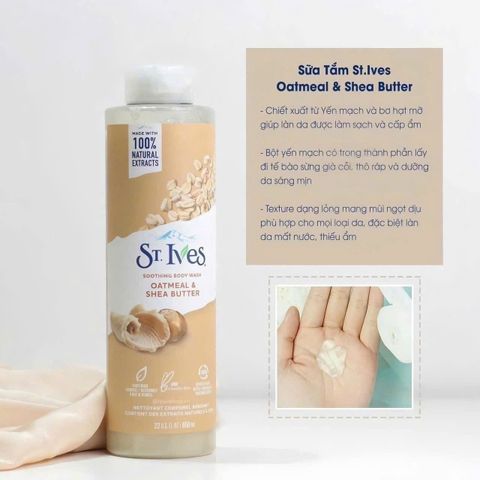 Sữa Tắm St.Ives Yến Mạch & Bơ 650ml - Dưỡng Ẩm Dịu Nhẹ Cho Da - Chăm Sóc Da Tự Nhiên