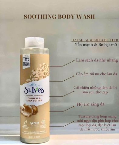 Sữa Tắm St.Ives Yến Mạch & Bơ 650ml - Dưỡng Ẩm Dịu Nhẹ Cho Da - Chăm Sóc Da Tự Nhiên