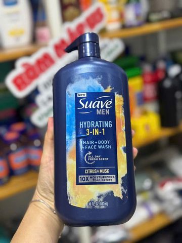 Sữa Tắm Suave Men 3in1 Hydrating 887ml - Cấp Ẩm Cho Tóc, Da Mặt, Da Cơ Thể - Sạch Thoáng, Thích Hợp Cho Nam