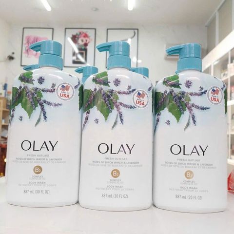 Sữa Tắm Olay Fresh Outlast 975ml (Vòi) - Chiết Xuất Bạch Dương & Oải Hương, Thư Giãn, Dịu Da, Dưỡng Ẩm Mềm Mại