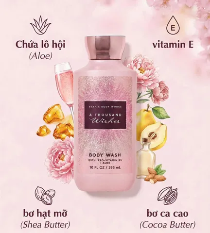 Gel Sữa Tắm Bath & Body Works A Thousand Wishes 295ml - Hương Ngọt Ấm, Thơm Lâu, Dưỡng Da Mềm Mại