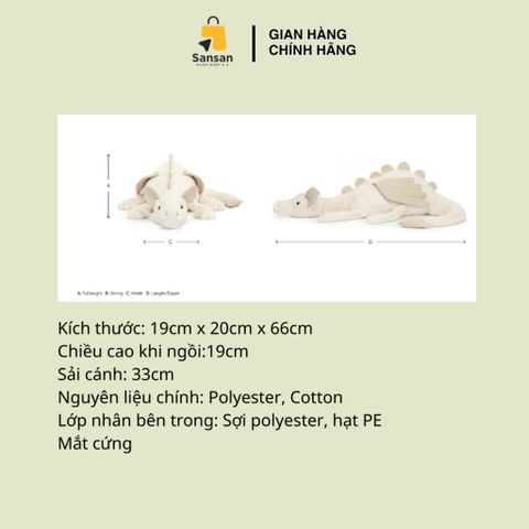 Rồng bông Jellycat Rose Dragon size Huge - Mỹ