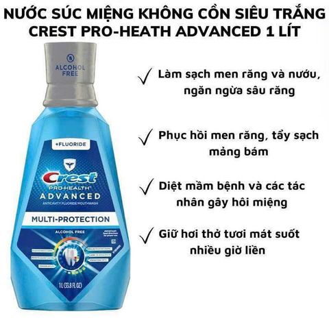 Nước Súc Miệng Crest Pro-Health 1L - Chăm Sóc Răng Miệng, Bảo Vệ Nướu và Ngừa Sâu Răng với Fluoride