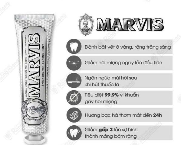 Kem Đánh Răng Marvis Whitening Mint 85ml - Trắng Sáng Răng, Hương Bạc Hà Tươi Mát - Sản Phẩm Chăm Sóc Răng Miệng Cao Cấp