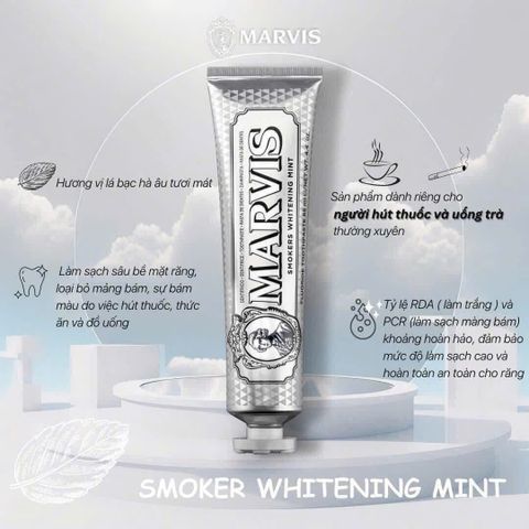 Kem Đánh Răng Marvis Whitening Mint 85ml - Trắng Sáng Răng, Hương Bạc Hà Tươi Mát - Sản Phẩm Chăm Sóc Răng Miệng Cao Cấp