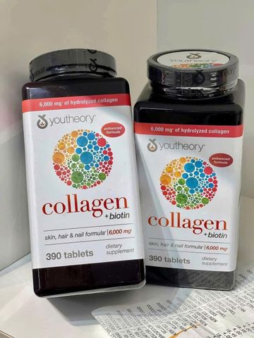 Viên uống collagen Youtheory Collagen + Biotin 390 viên - Thực phẩm chức năng làm đẹp da, tăng cường sức khỏe tóc và móng