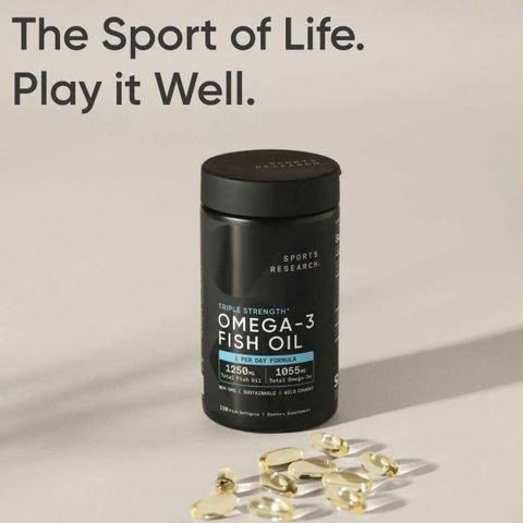 Viên uống Omega 3 Fish Oil Sports Research Triple Strength - Tốt cho tim mạch và hỗ trợ chức năng não bộ