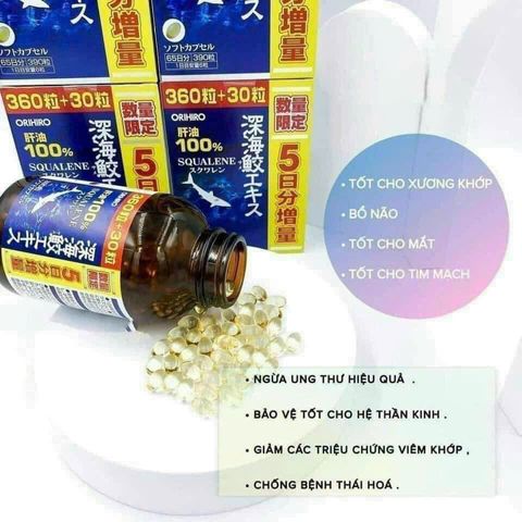 Viên Uống Sụn Vi Cá Orihiro Squalene 360 Viên - Bổ Xương Khớp, Tăng Cường Sức Đề Kháng Tự Nhiên