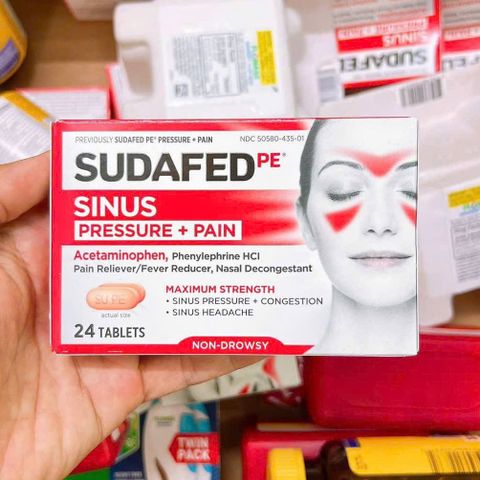 Viên uống SUDAFED PE Pressure + Pain giảm nghẹt mũi, tắc xoang, hạ sốt, giảm đau nhẹ - Hộp 24 viên tiện lợi