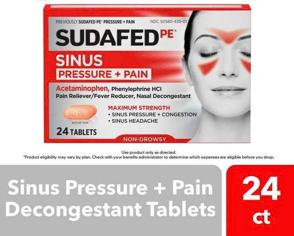 Viên uống SUDAFED PE Pressure + Pain giảm nghẹt mũi, tắc xoang, hạ sốt, giảm đau nhẹ - Hộp 24 viên tiện lợi