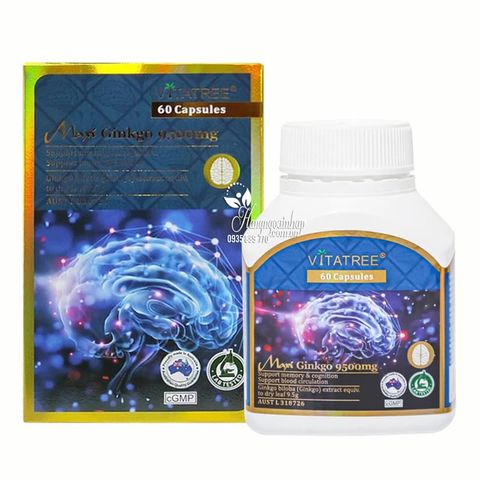 Vitatree Maxi Ginkgo 9500mg Max - Viên uống bổ não tăng cường tuần hoàn máu não, 60 viên Nhập khẩu Úc