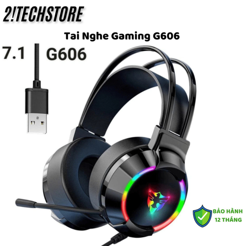 Tai Nghe Gaming Chụp Tai G606, Tai Nghe Máy Tính Có Mic, Jack Cắm USB, LED RGB, Âm Thanh 7.1, BH 12T