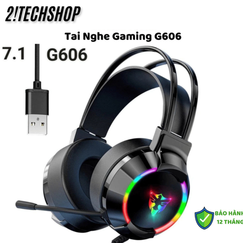 Tai Nghe Chụp Tai Gaming Có Dây G606 - Âm Thanh Vòm Surround Có Mic, Đèn Led RGB, Chuyên Game,BH 12T