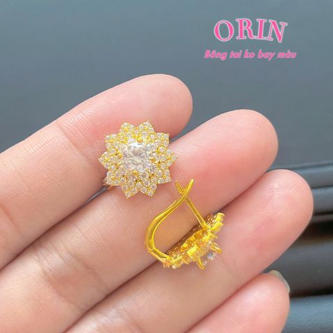 Bông tai nữ Đồng Hội, khuyên tròn hoa nhiều cánh nhọn không bay màu đính đá sang trọng ORIN KET19