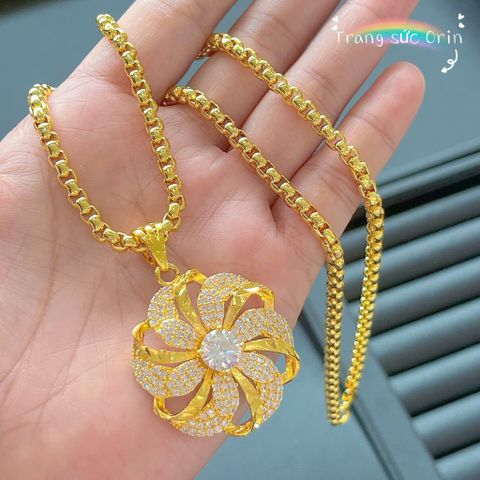 Dây chuyền nữ, dây mắc xích đan nhɑu cộng to hoa xoáy đính đá sang trọng ORIN ED164