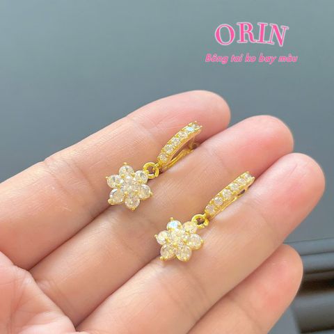 Bông tai nữ Đồng Hội, khuyên tròn hoa 6 cánh không bay màu đính đá sang trọng ORIN KET8 623008