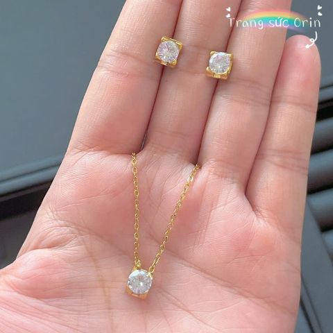 Bộ trang sức, dây chuyền bông tai 1 viên đá đơn giản sang trọng ORIN EB9 623090