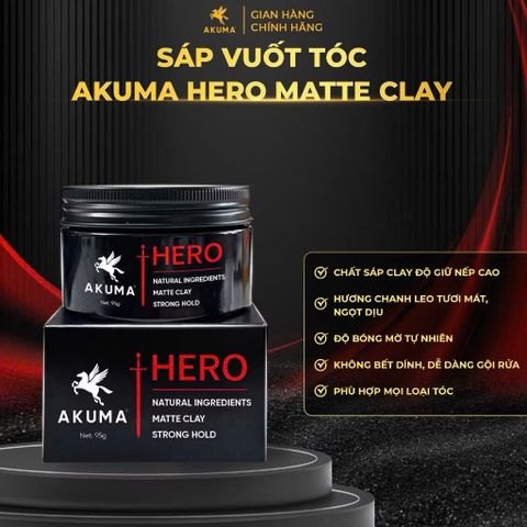 Sáp Vuốt Tóc Nam AKUMA HERO Matte Clay 95g – Giữ Nếp Mạnh, Không Bết Dính, Tạo Kiểu Tự Nhiên