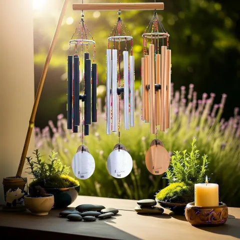 Chuông gió phong thuỷ nhạc thiền 6 thanh Nature's Melody 1m2 cao cấp, chuông gió treo cửa, 432Hz