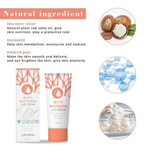 GLUTA WHITENING LAZY CREAM Dưỡng Ẩm Làm trắng da Cân bằng màu da Kem Làm sáng da 30g SPA20