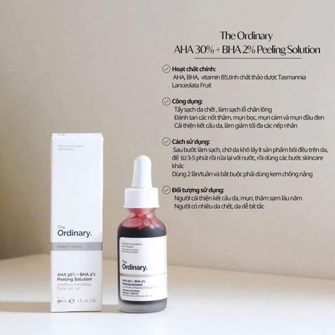 Tinh Chất The Ordinary AHA 30% + BHA 2% Peeling 30ml – Tẩy Da Chết Sâu, Làm Mờ Thâm Nám, Dưỡng Da Mặt Chuyên Sâu