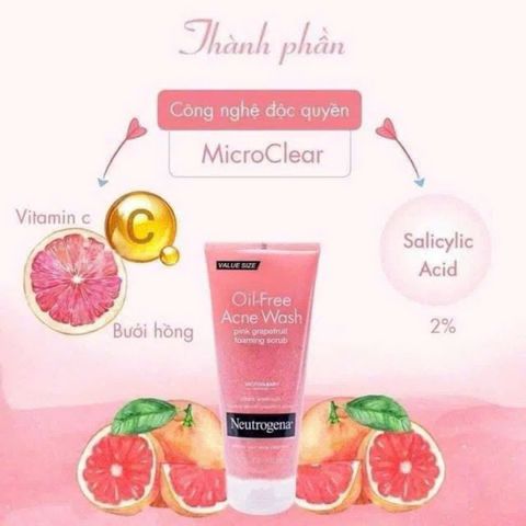 Sữa rửa mặt Neutrogena Pink Grapefruit Scrub 198ml – ngừa mụn, làm sạch sâu