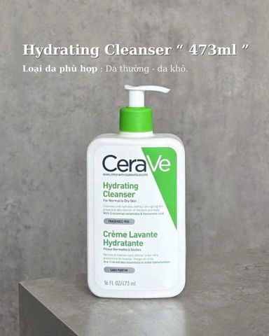 Sữa Rửa Mặt CeraVe Hydrating Cleanser 473ml - Cấp Ẩm Dịu Nhẹ, Dành Cho Da Khô & Nhạy Cảm, Dưỡng Da Tối Ưu