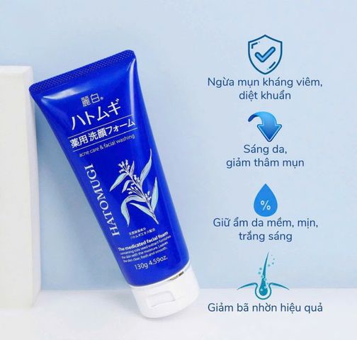 Sữa Rửa Mặt Hatomugi Acne Care 130g - Giảm Mụn, Sạch Sâu, Dành Cho Da Dầu và Nhạy Cảm