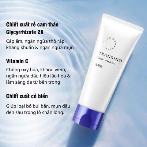 Sữa Rửa Mặt Transino Clear Wash 100g - Làm Sáng Da, Giảm Thâm, Chăm Sóc Da Hiệu Quả, Dưỡng Ẩm Từ Thiên Nhiên