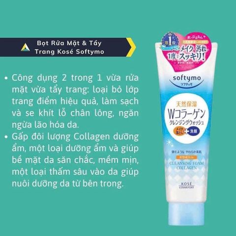 Sữa rửa mặt Kose Softymo Collagen 220g – làm sạch, căng bóng