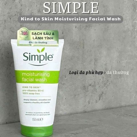 Sữa Rửa Mặt Simple Kind To Skin Dưỡng Ẩm 150ml - Dịu Nhẹ Cho Da, Sạch Sâu, Chăm Sóc Da Nhạy Cảm