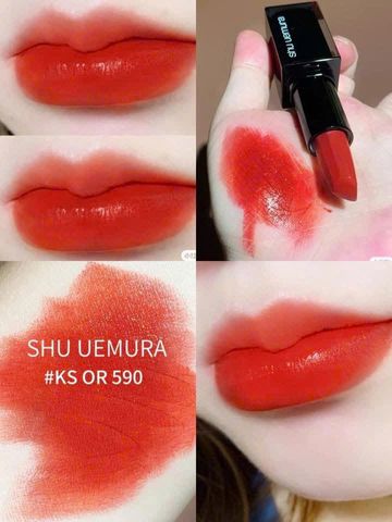 Son Shu Uemura 590 – Son Môi Cam Cháy Mềm Mại, Thương Hiệu Đẳng Cấp cho Làn Da Rực Rỡ, Trang Điểm Thời Thượng