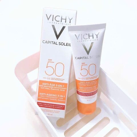 Kem Chống Nắng Vichy Ideal Soleil Anti-Ageing SPF50 50ml - Dưỡng Da Ngừa Lão Hóa, Bảo Vệ Tia UV Tối Ưu