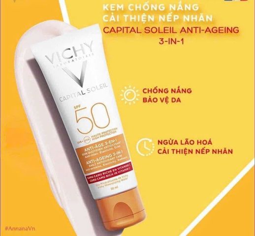 Kem Chống Nắng Vichy Ideal Soleil Anti-Ageing SPF50 50ml - Dưỡng Da Ngừa Lão Hóa, Bảo Vệ Tia UV Tối Ưu