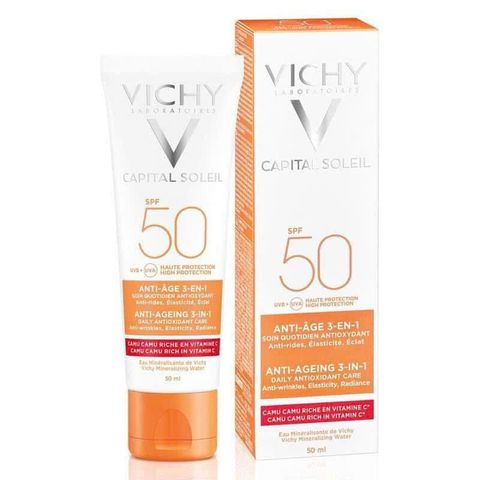 Kem Chống Nắng Vichy Ideal Soleil Anti-Ageing SPF50 50ml - Dưỡng Da Ngừa Lão Hóa, Bảo Vệ Tia UV Tối Ưu