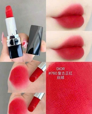 Son Dior 760 Rouge Dior Velvet - Bền Màu, Mỏng Nhẹ, Makeup Sang Trọng, Quà Tặng Thời Trang