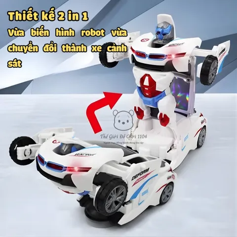Xe robot biến hình cảnh sát 2 trong 1 ô tô biến hình tự động có đèn nhạc, thegioidochoi1104