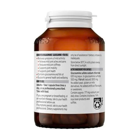 Viên uống hỗ trợ xương khớp Blackmores Glucosamine & Fish Oil Úc - Dầu cá tự nhiên, dễ uống, tốt cho người lớn tuổi, lọ 90 viên 624958